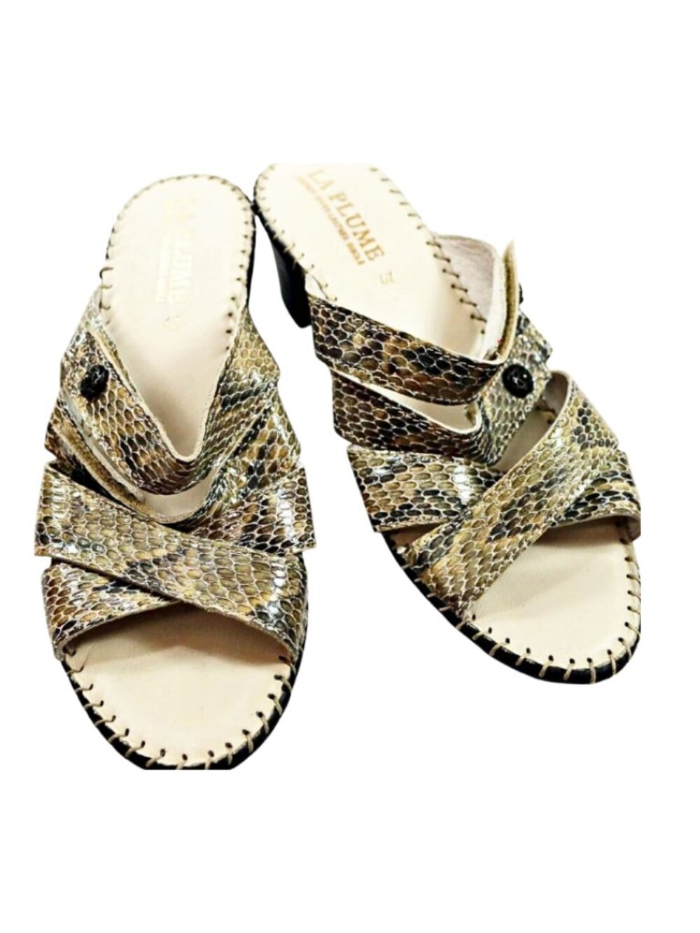 La Plume Women’s Python Embossed Leather Strappy Sandals EU 39 Brown Cream